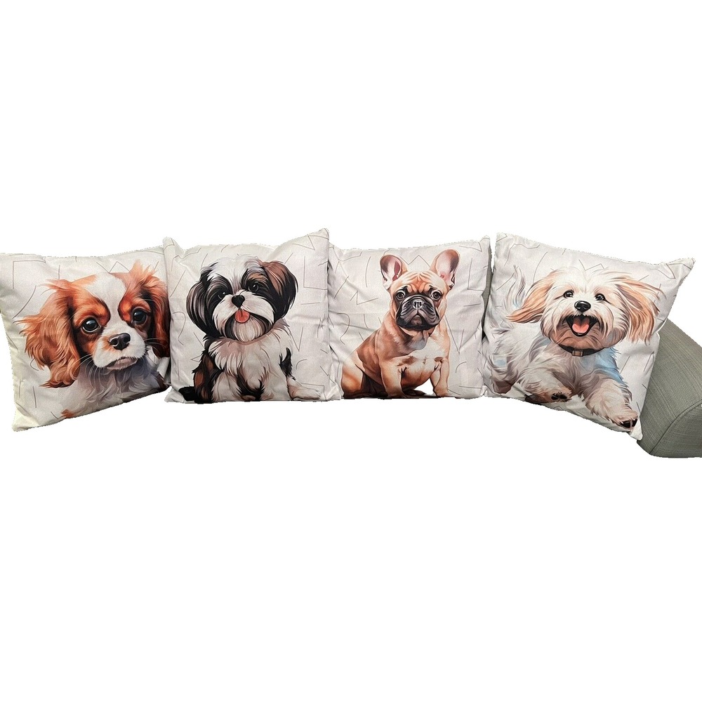 Set Of 4 Dog Throw Pillows